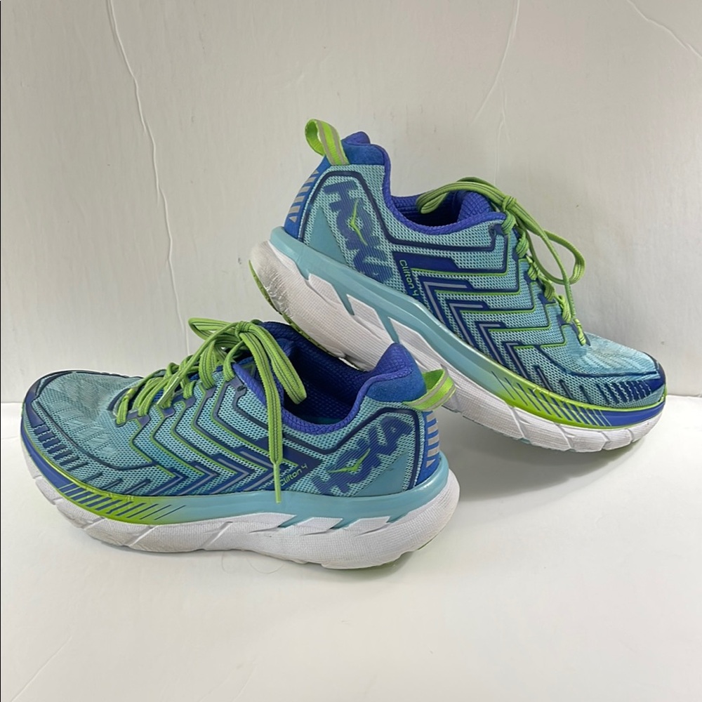 Hoka One One Women’s Blue Green Cushioned Athletic Running walking Shoes 7